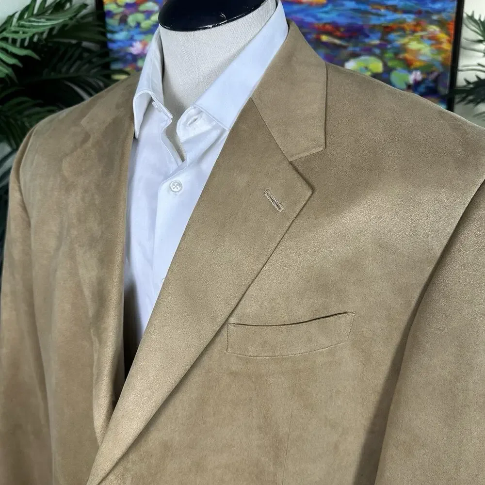 Chaps Sportcoat Microfiber Men 48XL Tan 3 Buttons No vent Interior seam repair
